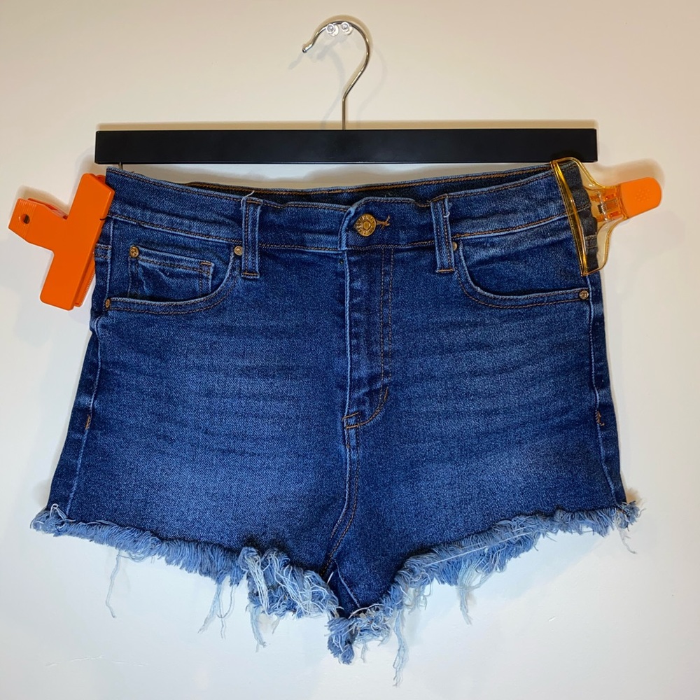 Celebrity Pink blue distressed shorts